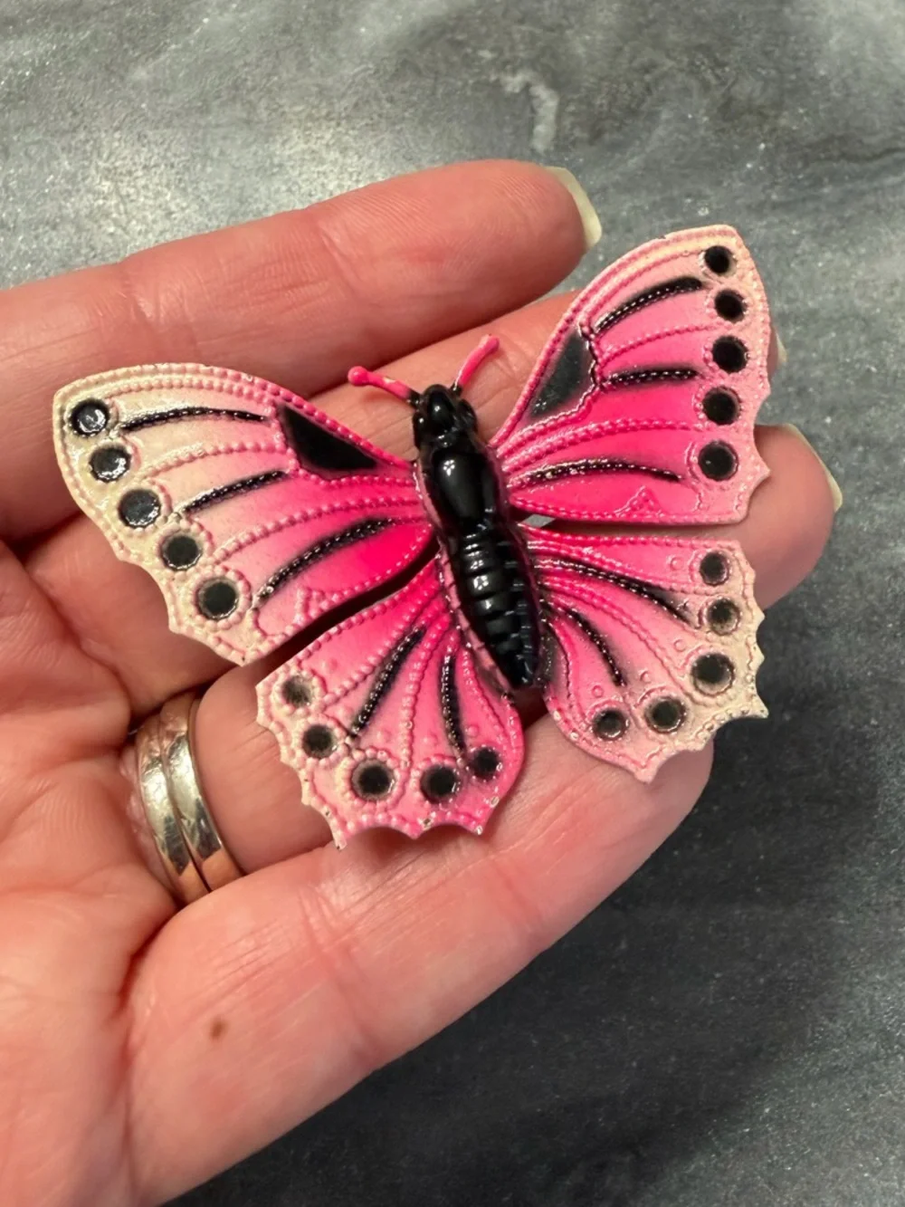 Vintage Pink Black Painted Butterfly Brooch